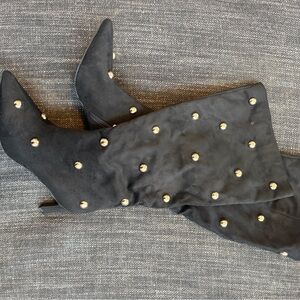 NWT A New Day Black Suede Knee Boots with Gold Studs - Women's